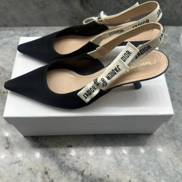 Dior Black and Cream Slingback Heels - Picture 2 of 3